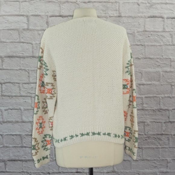 Vintage 90s Woolrich Intarsia Cotton Knit Cardigan Sweater - Picture 2 of 6